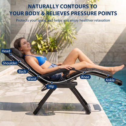 HOMSHADE Oversized Zero Gravity Chair, 33In XXL Outdoor Recliner Chair w/Removable Cushion&Headrest, Reclining Patio Chairs for Indoor, Camping Lounge Chair with Footrest, Support 500LBS, Black