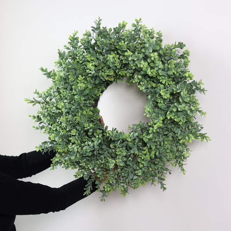 26'' Large Boxwood Wreath for Front Door, Porch, Window- Artificial Boxwood Leaves Greenery Outdoor Wreath for Home, Farmhouse Wall Decor- Spring, Summer, Fall, All Seasons (Green)