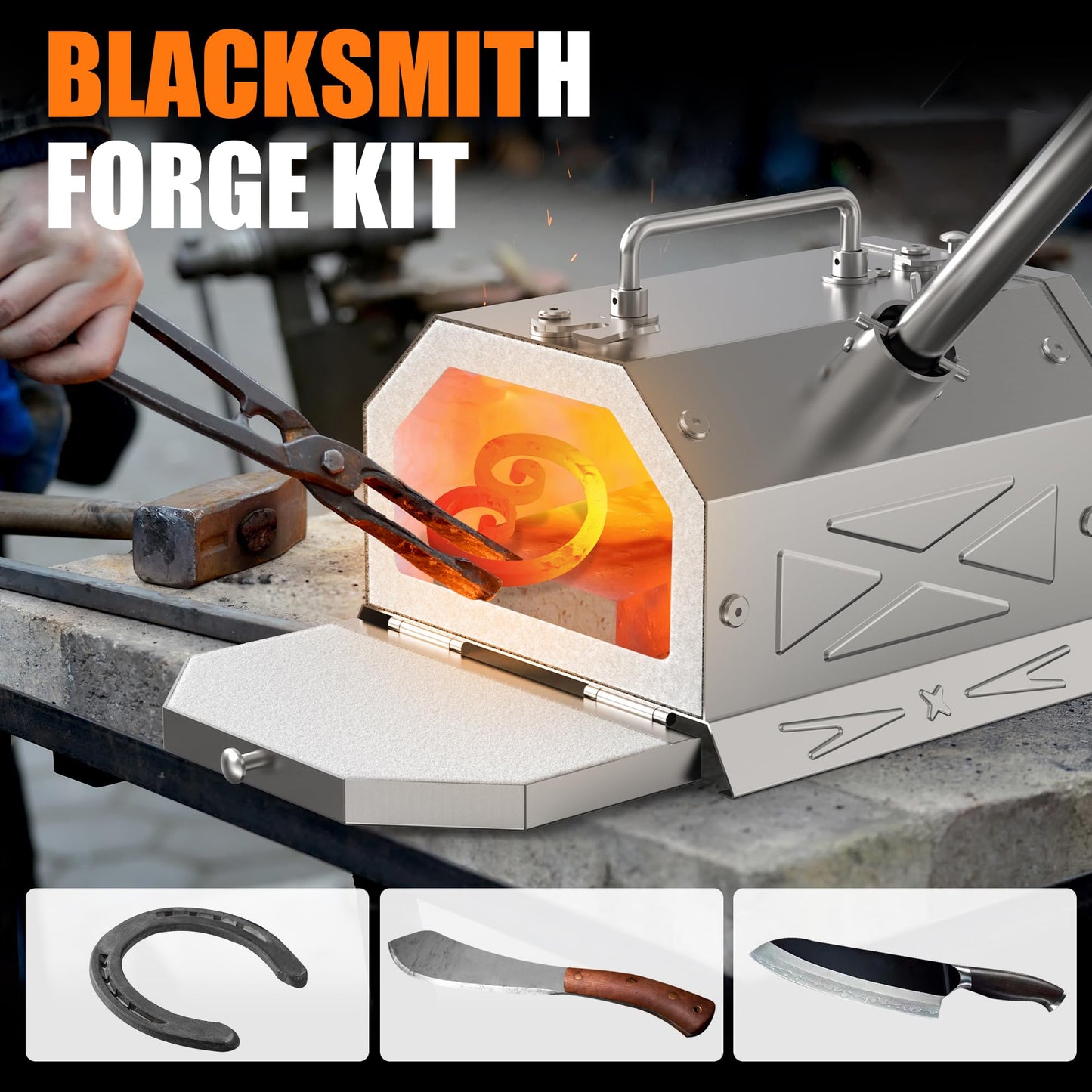 Nelyrho Blacksmith Forge Starter Kit, Double Door, Made of Stainless Steel, with 30PSl Requlator,for Blacksmithing and Knife Making Equipment Forging Melting Casting (1 Burner)