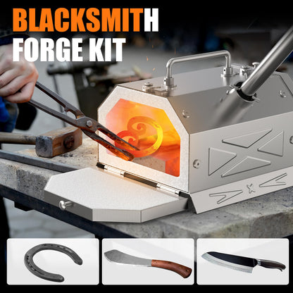Nelyrho Blacksmith Forge Starter Kit, Double Door, Made of Stainless Steel, with 30PSl Requlator,for Blacksmithing and Knife Making Equipment Forging Melting Casting (1 Burner)