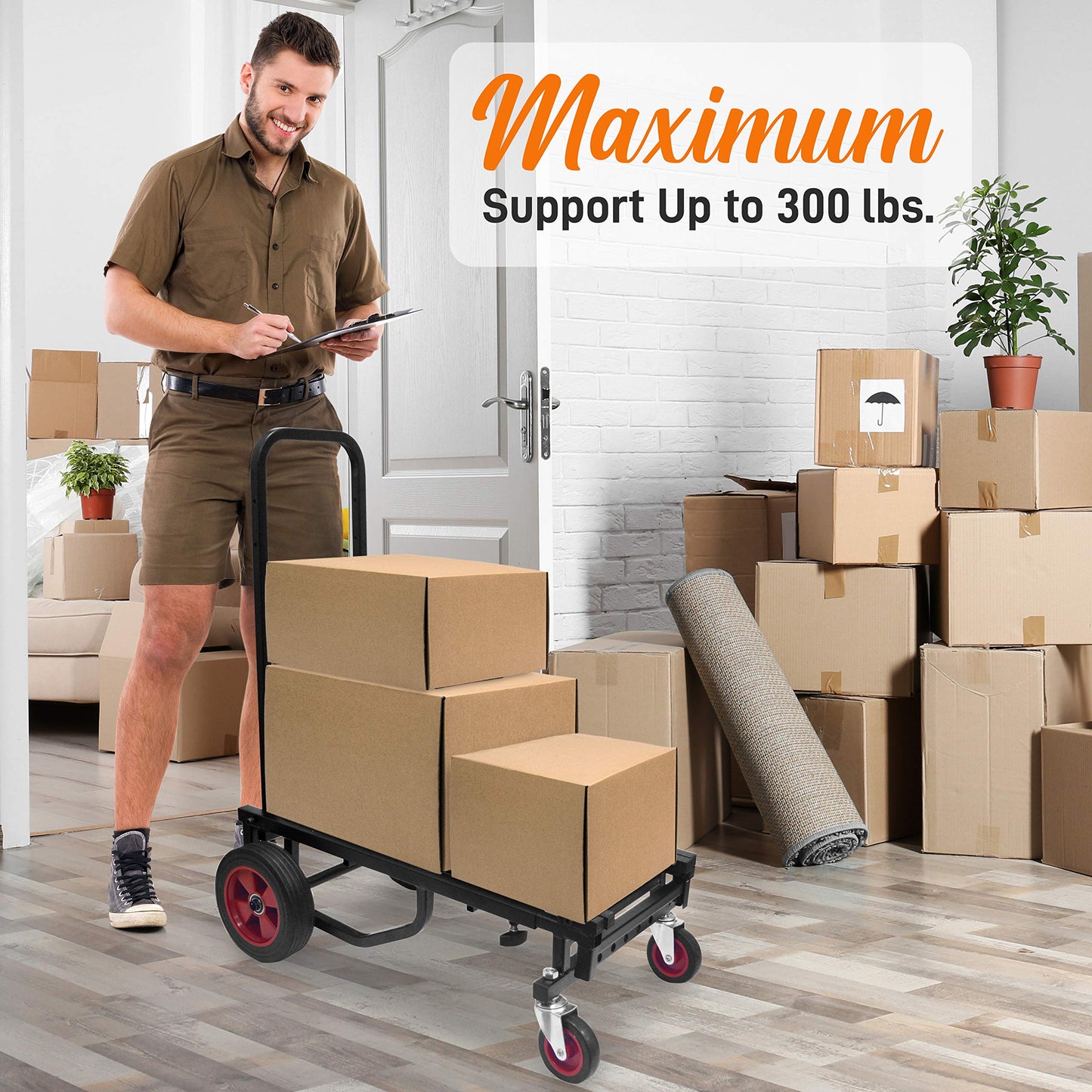 Pyle Compact Folding Adjustable Equipment Dolly - Heavy Duty Multi‑Function Convertible Cart Hand Truck/Platform Cart with Wheels - Expandable Up to 27.52'' to 44.25'' - 300LBS Load Capacity