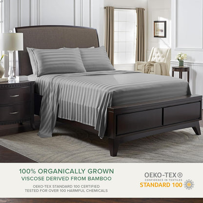 Pure Bamboo Queen Sheets - Luxuriously Soft 100% Organic Viscose Bed Sheet Set | Cooling Jacquard Stone