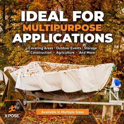 Heavy Duty White Poly Tarp 30' X 50' - Multipurpose Protective Cover - Durable, Waterproof, Weather Proof, Rip and Tear Resistant - Extra Thick 12 Mil Polyethylene - by Xpose Safety