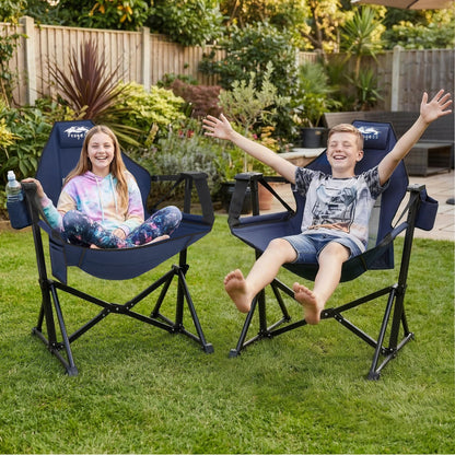 Fragess Hammock Camping Chair, Portable Camping Hammock Chair with Adjustable Back, Folding Hammock Chair Supports 330lbs, Rocking Camping Chair for Lawn, Camping, Patio, Traveling, Stargazer-Blue