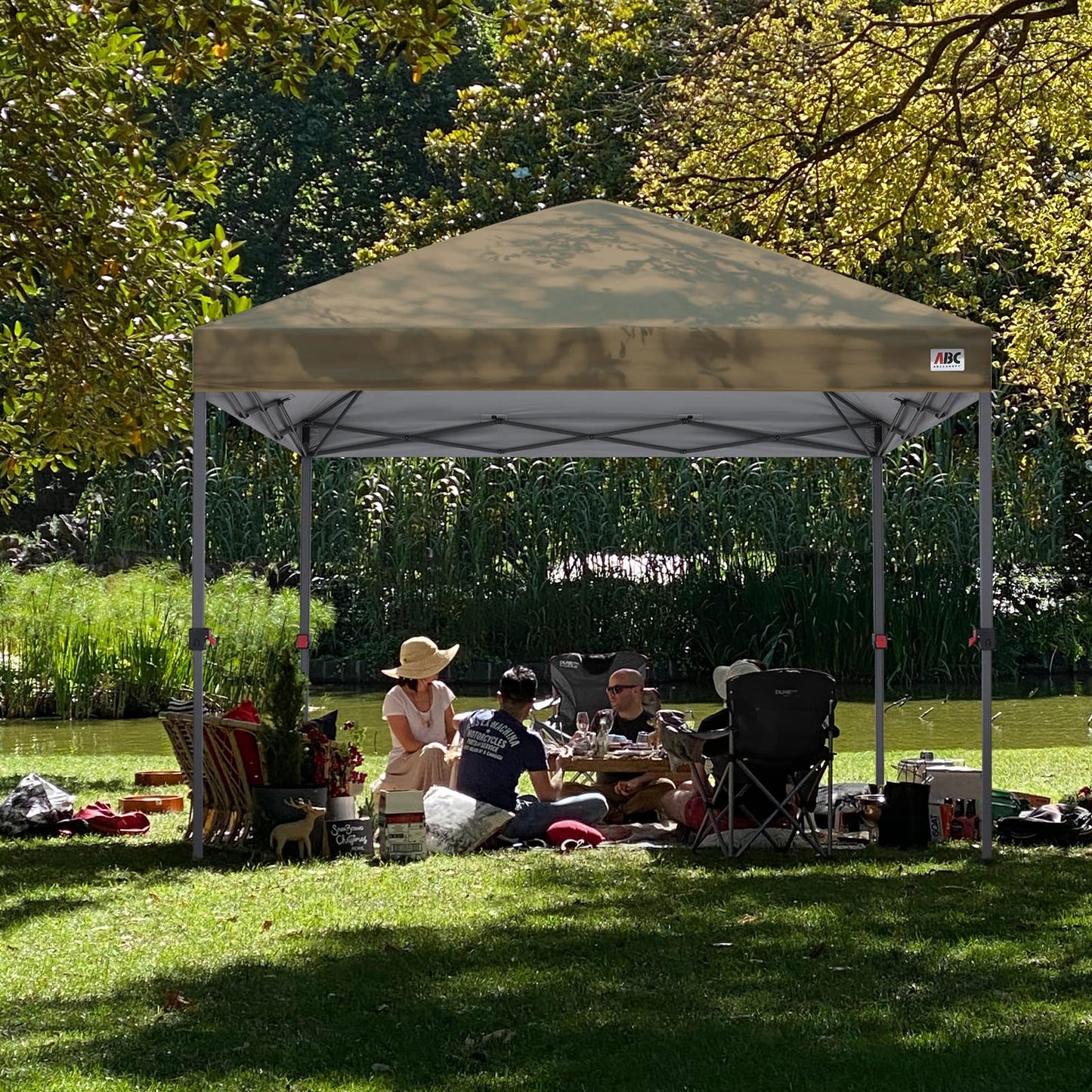 ABCCANOPY 10x10 Pop Up Canopy - Outdoor Patio Portable Canopy Tent Gazebo Heavy Duty for Backyard and Deck with 4 Sandbags and 8 Stakes (Light Brown)