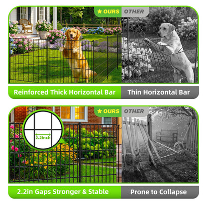 Toolterritary 10 Panels No Dig Garden Fence with Gate, 48in(H) x 25ft(L) Rustproof Metal Animal Barrier Fence, Outdoor Decorative Yard Fencing with Ground Stakes for Dogs, Rabbits, Patio