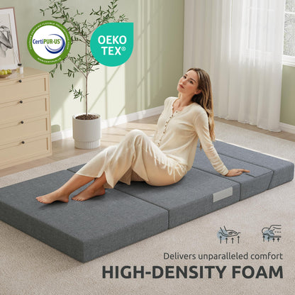 Youzi Folding Sofa Bed Queen, 6 Inches Foam Floor Sofa and Folding Mattress with Washable Cover, Fold Out Couch for Guests, Camping and Travel, Dark Gray, 80" x 60" x 6"