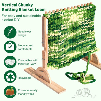 64-Inch Vertical Chunky Knitting Blanket Loom - Customizable Knitting Machine - Foldable & Portable Design Chunky Knit Blanket Loom - Beginner-Chunky Knitting for Beginners and Home Decoration