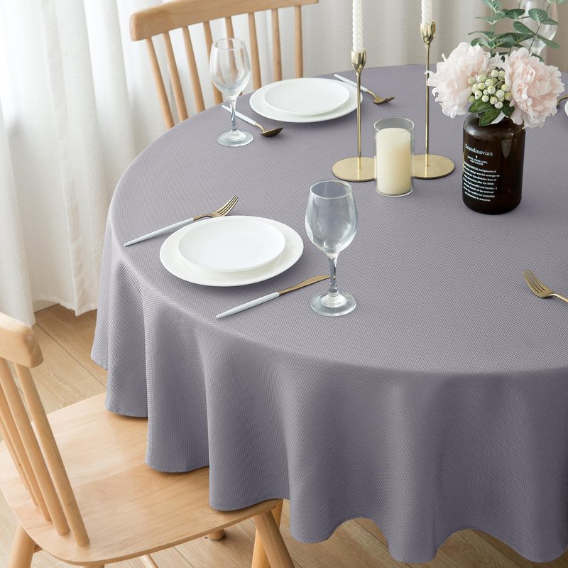 Biscaynebay Textured Fabric Round Tablecloths 60", Silver Grey Water Resistant Table Cloth Small Circle Folding Table Covers for Dining, Kitchen, Wedding & Parties, etc Machine Washable