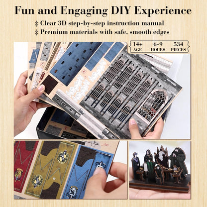 Harry Potter Great Hall Book Nook Kit – DIY 3D Wooden Puzzle with LED Lights | Hogwarts Banquet Hall Bookshelf Insert for Adults & Teens | Wizarding World Collectible & Magical Home Decor