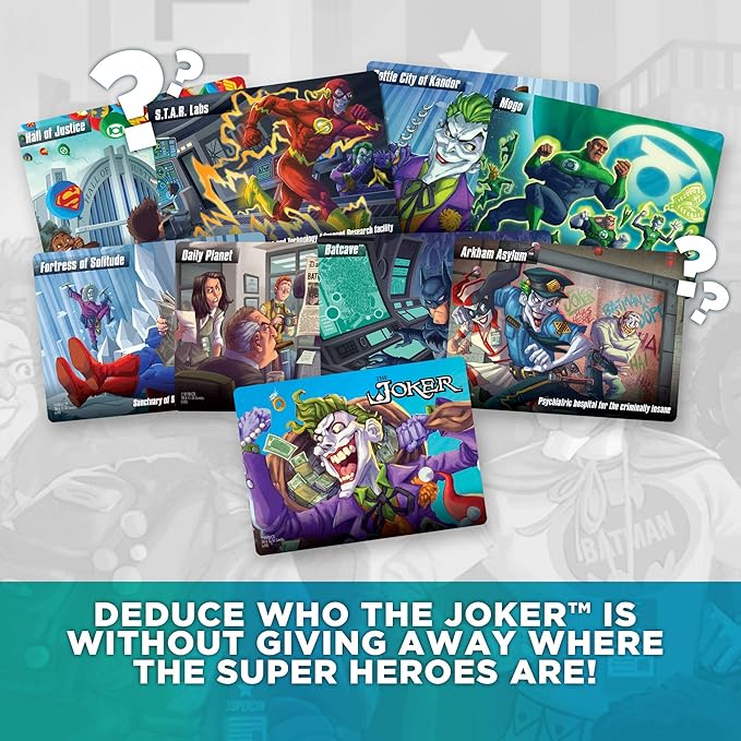 DC Spyfall - The Perfect Party Game - Find The Joker Before Time Runs Out - for 3 to 8 Players - Board Games for Teens and Adults - Featuring Batman Superman Wonder Woman and More - Ages 13+