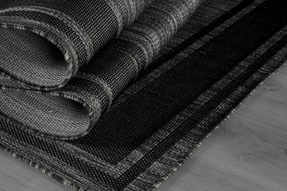 Beverly Rug Outdoor Rug 6x9 Modern Bordered Area Rugs for Indoor and Outdoor Patio Deck Porch Garden Waterproof Weather Sun Resistant Washable Outside Carpet (6 x 9 Black)