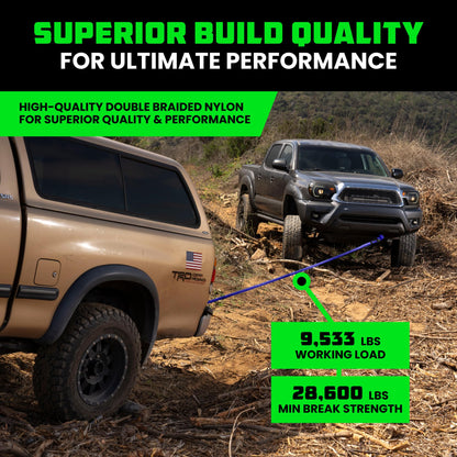 Rhino USA Kinetic Rope Recovery Kit (7/8in x 30ft) - Heavy Duty Offroad Snatch Strap - Includes 2 Soft Shackle for UTV, ATV, Truck, Car, Jeep, Tractor