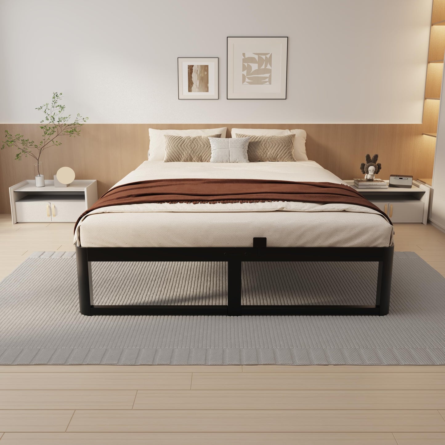 VYM 12 Inch Full Bed Frame, Platform Bed Frames with Metal Gaskets, Anti-Slip Mattress Stopper, No Box Spring Needed, Heavy Duty Steel Slat Support 3500 LBS, Round Corner Leg, Easy Assembly, Black
