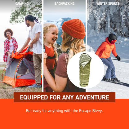 SOL Escape Bivvy with Hood - Emergency Preparedness Blanket - Reflects Up to 70% Body Heat - Outdoor Survival Bivvy - Water Resistant - Durable & Breathable - Winter Camping Supplies - Green
