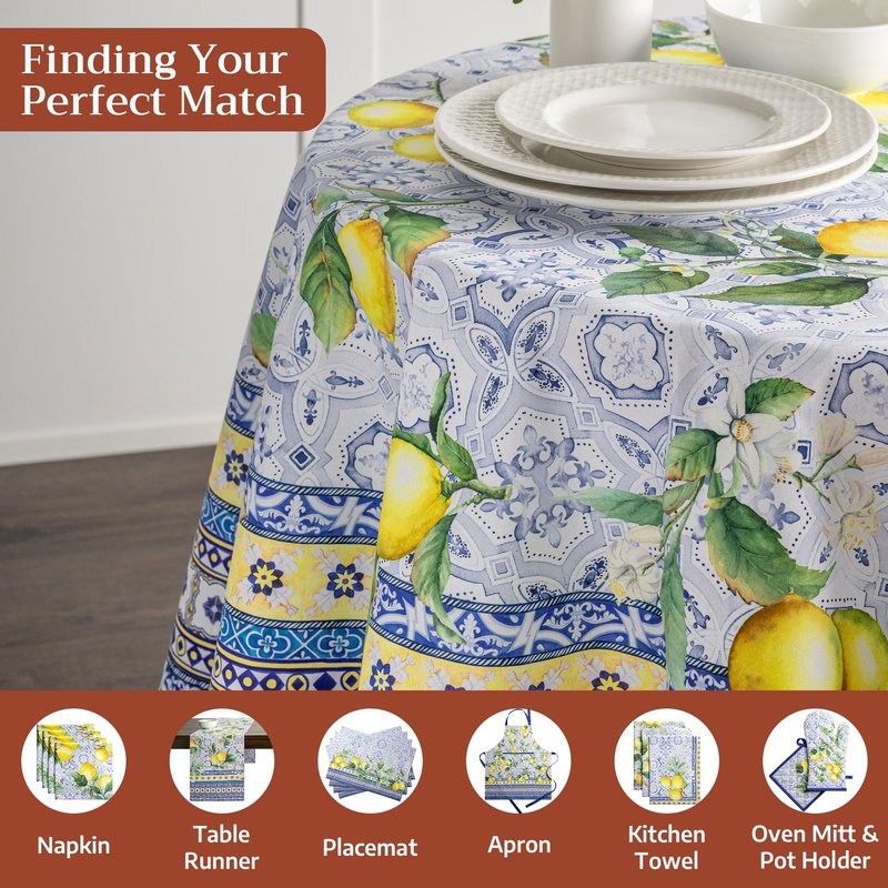 Maison d' Hermine Table Cloth Round Table 100% Cotton 69 Round Inches Tablecloth Reusable Decorative for Dining Kitchen Room Farmhouse Home Gifts for Mothers Day Spring Summer - Citrus