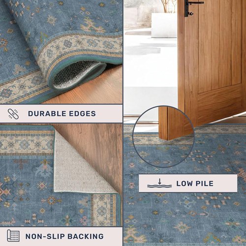 Hazo Haus Boho Accent Area Rug - Soft Washable 7x10 Dusky Blue for Living Room & Bedroom Decor