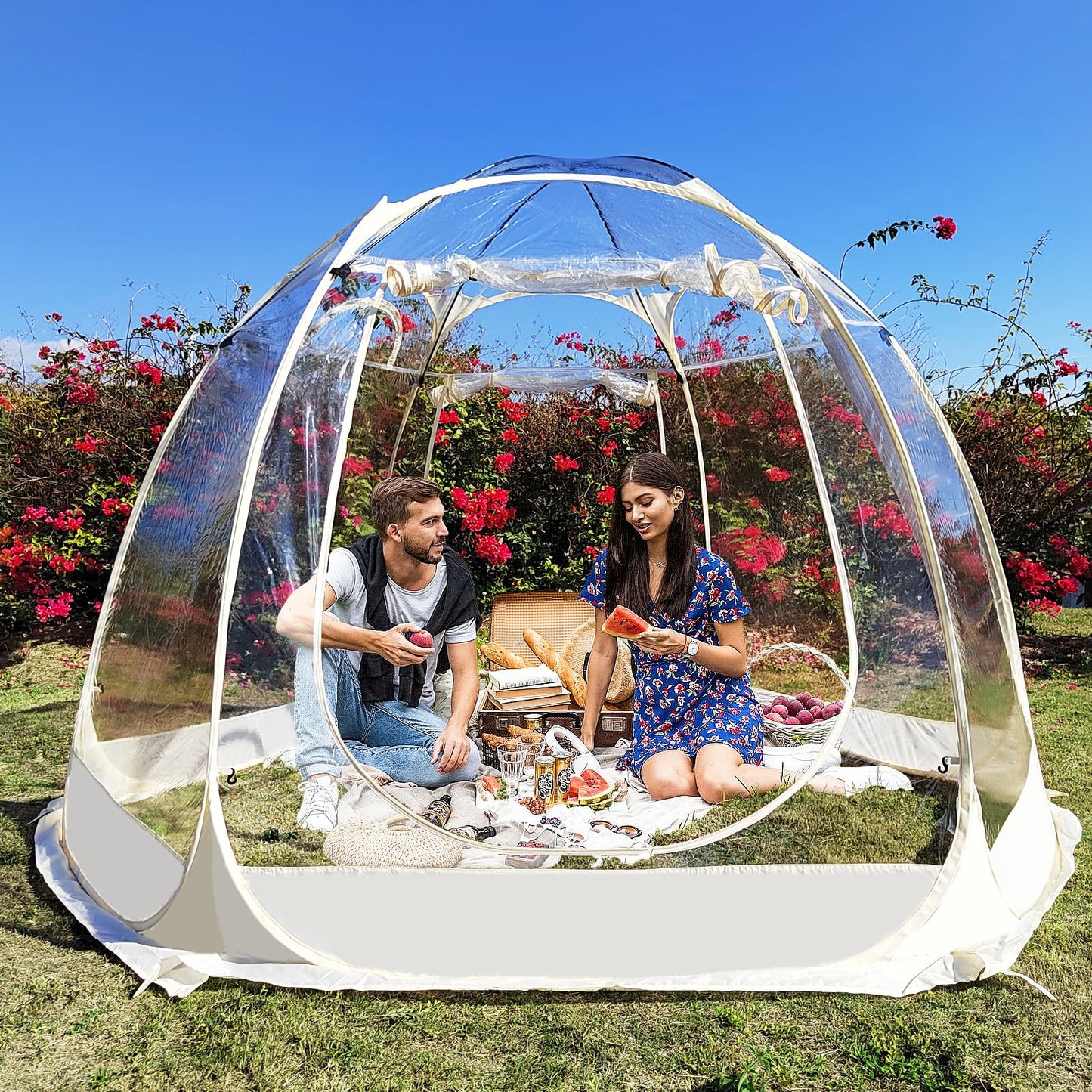 10 'x10' Screen Houses Pop-up Outdoor Camping Tent, 540 Degree Fully Transparent Non Dead Corner Gazebo Suitable for 6-8Adults (10 'x10')
