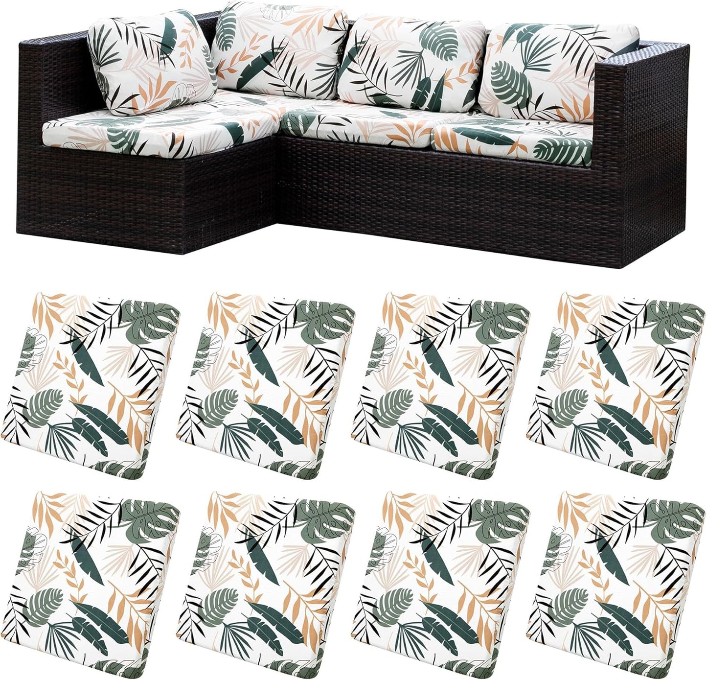 Skiennix 8-Piece Stretch Patio Cushion Covers - Washable Outdoor Sofa Slipcovers | Coconut Trees Design