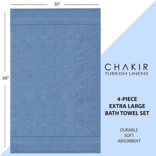 Chakir Turkish Linens | Luxury 100% Cotton Turkish Towels - Soft & Absorbent, Extra Large (30x60 Inches, Set of 4 - Wedgewood)