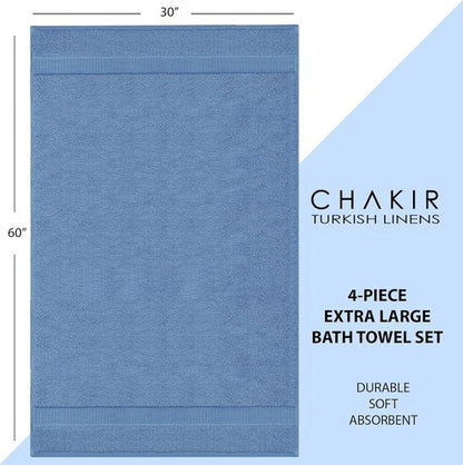 Chakir Turkish Linens | Luxury 100% Cotton Turkish Towels - Soft & Absorbent, Extra Large (30x60 Inches, Set of 4 - Wedgewood)