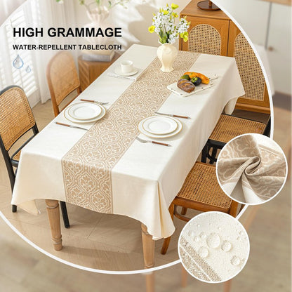 UWWGKK Nordic Beige Rectangular Tablecloth, Premium Drape, Water & Stain Resistant, Elegant Rectangle Table Cover for Dining, Kitchen, Party, Home Decor