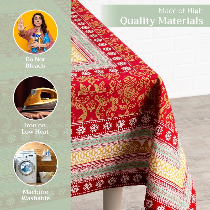 Maison d' Hermine Table Cloth Square Table 100% Cotton 60 x 60 Inches Fall Tablecloth Reusable Everyday Use for Thanksgiving Christmas Decorations Dining Farmhouse Party (Sofia)