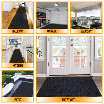 Ottomanson 3'11" x 17' Hallway Runner with Scraper Pile - Extra Durable Non-Slip Rug Mat for Indoor & Outdoor Use - Ideal for Kitchen, Entryway & Garage - High-Traffic Carpet, Black