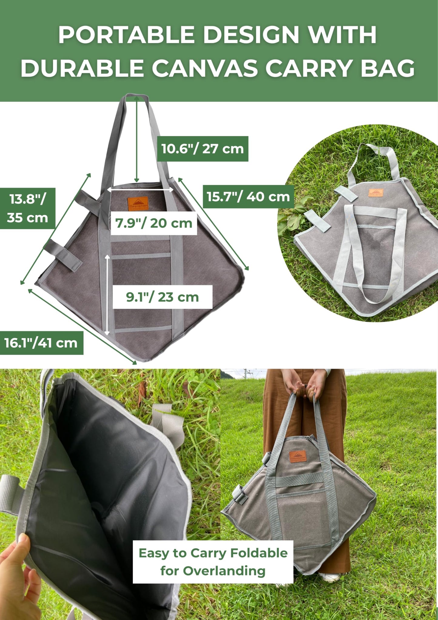 CAMPINGMOON 3 in 1 Flatpack Portable Fire Pit Grill 14 inch Foldable Stainless Steel Wood Burning Camping Stove Adjustable Height Overlanding Outdoor Cooking RV Trips Carry Bag included MT-045
