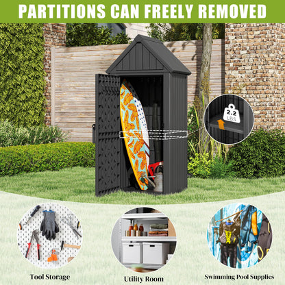 Fancyango Outdoor Resin Storage Shed, Upgrade Sturdy Storage Cabinet with Removable Shelves and Lock Ring, Reinforced Floor, All-Weather Construction for Garden Patio Lawn (Black) (Black)