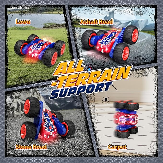 Tecnock Spider Remote Control Car 2.4GHz RC Cars with USB-C Easy Charging 4WD Double Sided 360° Rotates &amp Flips RC Stunt Car Toys Gift for Boys and Girls Ages 6-8 8-12
