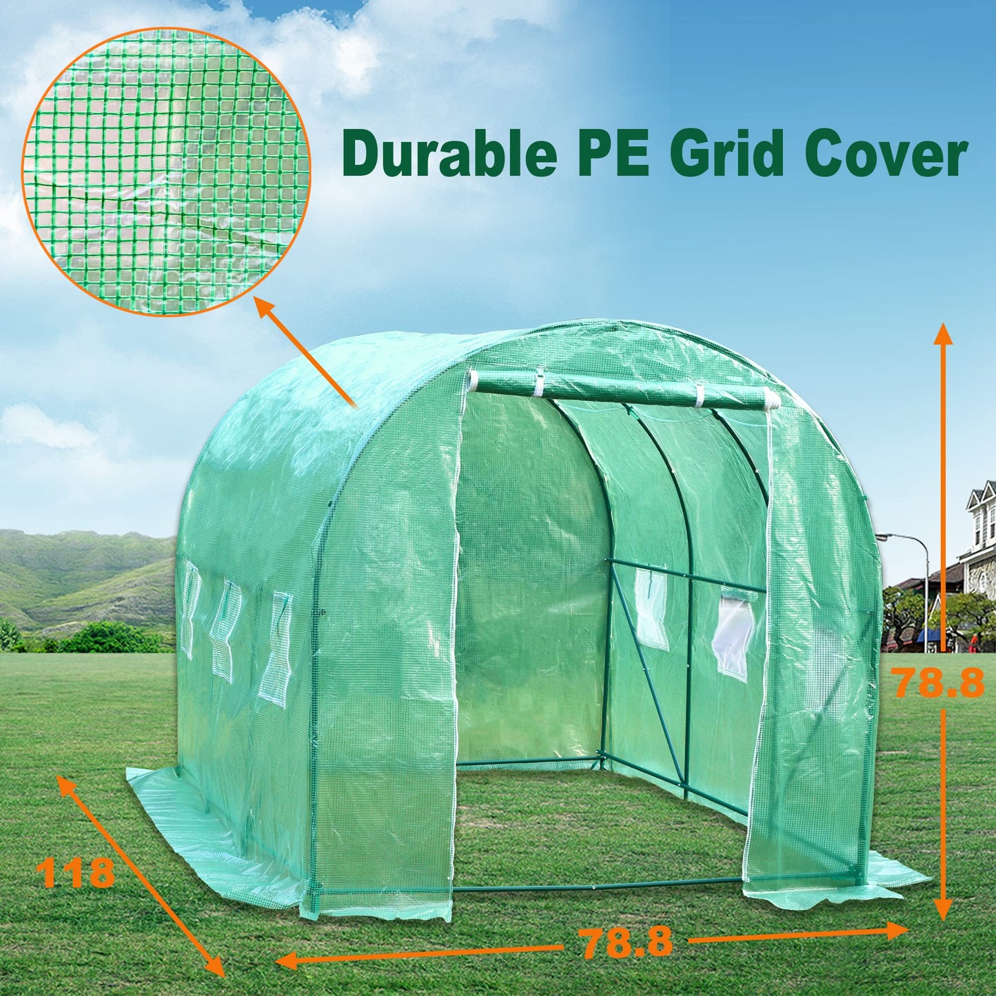 Greenhouse 10'xW7'xH7' Walk-in Greenhouses for Outdoors Mini Greenhouse Greenhouse Plastic with Rolling-up Door and 2 Vents,Green