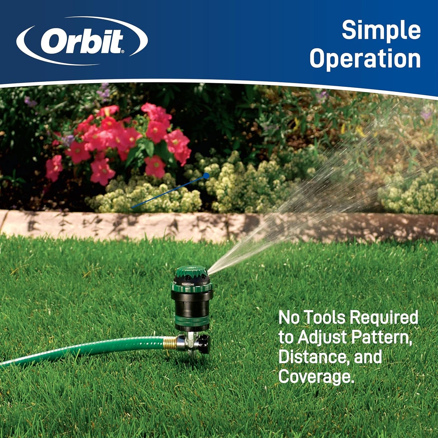 Orbit H2O-Six Gear-Drive Sprinkler - Customizable Lawn Watering Coverage | Durable Metal T-Spike Design - 58573