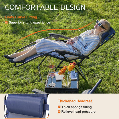 Sweetcrispy Zero Gravity Chairs, Set of 4 Portable Recliner Beach Camping Patio Outdoor Folding Lounge Chair with Cup Holder Trays and Adjustable Pillow for Poolside, Garden, Backyard, Lawn, Blue
