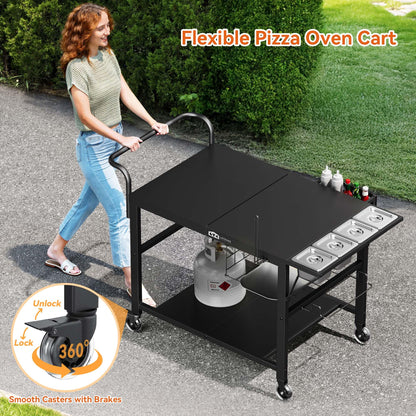 Leteuke Pizza Oven Table, Grill Cart Table for Blackstone Griddle, Outdoor Pizza Oven Stand Fits Ninja, Cuisinart, Gozney, Solo Stove, BBQ Prep Tables Station with Seasoning Tray, 47"x27.5"x30"