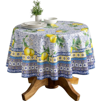 Maison d' Hermine Table Cloth Round Table 100% Cotton 63 Round Inches Tablecloth Reusable Decorative for Dining Kitchen Room Farmhouse Home Gifts for Mothers Day Spring Summer - Citrus