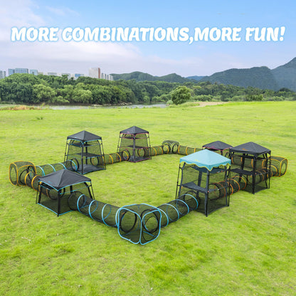 Automatic Pop-Up Cat Enclosure|3-Tier Cat Tent|Cage|Outdoor Catio with Patent,Breathable Portable & Foldable, Stable Structure for Indoor/Outdoor, Free Teaser Wand,Friendly Connectable playpen-Black