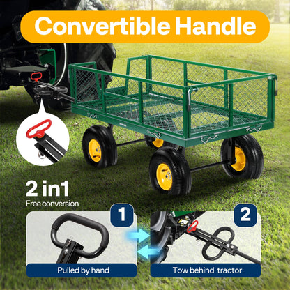 VIVOHOME Garden Cart Steel Heavy Duty 900 LBS Yard and Garden Wagon with 10 inch Tire and Handle Attach to ATV or Tractor Green