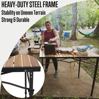 ALPS Mountaineering Overlanding Table, Aluminum Roll-Top with Wood-Look, Adjustable Height