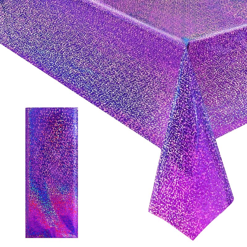 Just Shimmer Sparkling Holographic Laser Tablecloth - Shimmering, Waterproof, Easy to Clean - Ideal for Bachelorette, Birthday, Wedding, and Anniversary Party Decorations (Purple, 1)