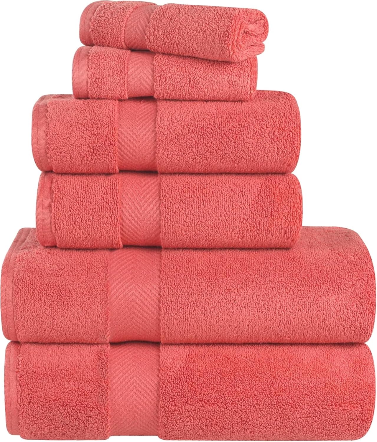 Superior Zero Twist | 100% Cotton Bathroom Towels Set - Super Soft & Absorbent | 6-Piece Coral Collection
