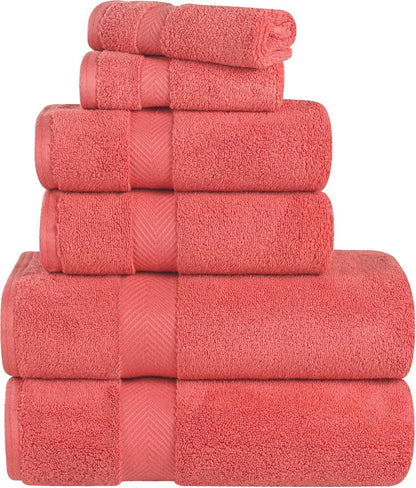 Superior Zero Twist | 100% Cotton Bathroom Towels Set - Super Soft & Absorbent | 6-Piece Coral Collection