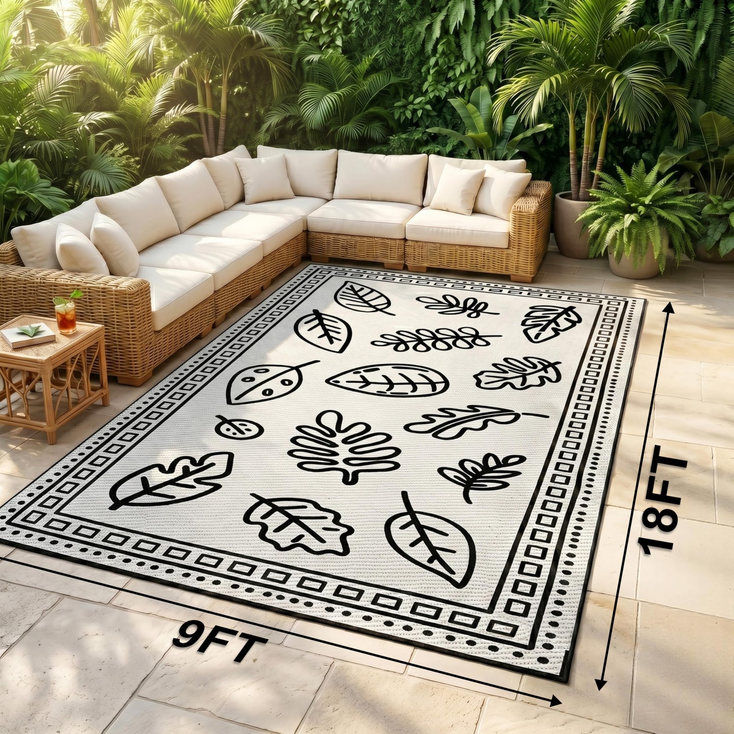 CircleRoad RV Outdoor Rug 9x18 Waterproof Patio Rug Mat with 4 Stakes UV Resistant Reverisble Plastic Straw Outdoor Rug with Carry Bag for RV Camping Picnic Beach Backyard