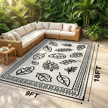 CircleRoad RV Outdoor Rug 9x18 Waterproof Patio Rug Mat with 4 Stakes UV Resistant Reverisble Plastic Straw Outdoor Rug with Carry Bag for RV Camping Picnic Beach Backyard