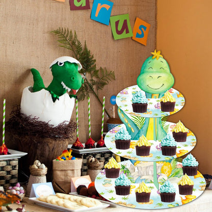 Dinosaur Cupcake Stand 3-Tier Cake Cupcake Holder Dinosaur Baby Shower Decoration for Dino Roar Theme Birthday Party Baby Shower Supplies