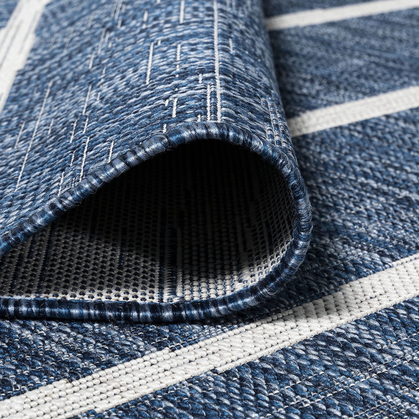 JONATHAN Y Berber Stripe Indoor Outdoor Area Rug 8X10 Blue/Ivory, Colonia for Backyard, Patio, Porch, Easy-Cleaning, High Traffic, Pet-Friendly, Non-Shedding (SMB125C-8)