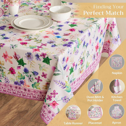 Maison d' Hermine Table Cloth Rectangle Table 100% Cotton 70 x 140 Inches Tablecloth Reusable Decorative for Dining Kitchen Room Farmhouse Home Gifts for Mothers Day Spring Summer - Chardon