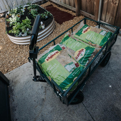 Backyard Expressions Heavy Duty Garden Cart 600 lb, 38" x 20" Steel Bed Utility Wagon with Removable Mesh Sides, Powder-Coated Frame, 10" Pneumatic Wheels, Pull Handle Yard/Lawn Hauler