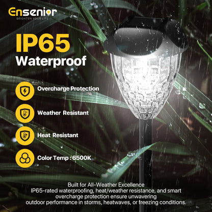 Ensenior 8-Pack Solar Garden Lights, 6500K LED, Cool White, Waterproof, Auto ON/OFF, Plastic, Model CP3-10CM-65K-08-BL