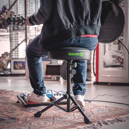 Gravity Music Stool FD SEAT 1 Foldable Round Stool Height Adjustable for Musicians Portable, Black